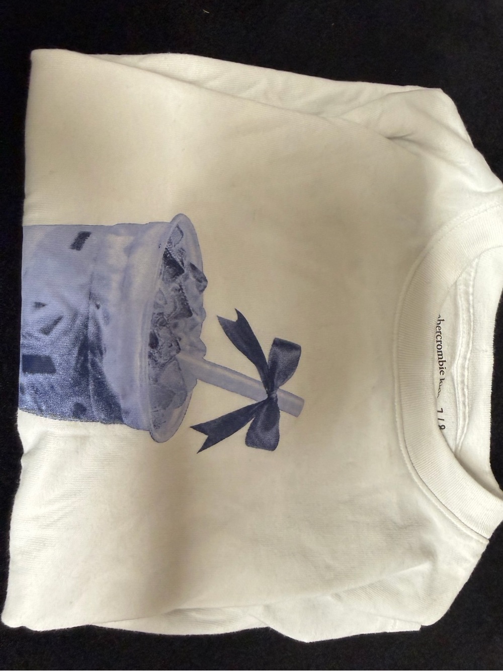 abercrombie kids White Tee with Blue Drink Graphic